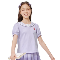 Balabala Girls Suit Childrens Summer Clothes College Style Big Childrens Short-Sleeved Skirt Two-piece Set