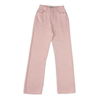 EARNED Korean style ins sweet girly pink straight loose jeans for women ໂສ້ງຂາກວ້າງສຳລັບຜູ້ຍິງ