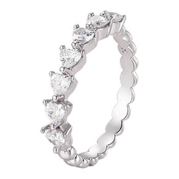 Xuping half-row inlaid love ring for women, light luxury temperament, heart-shaped stacked index finger ring, high-end ring birthday gift
