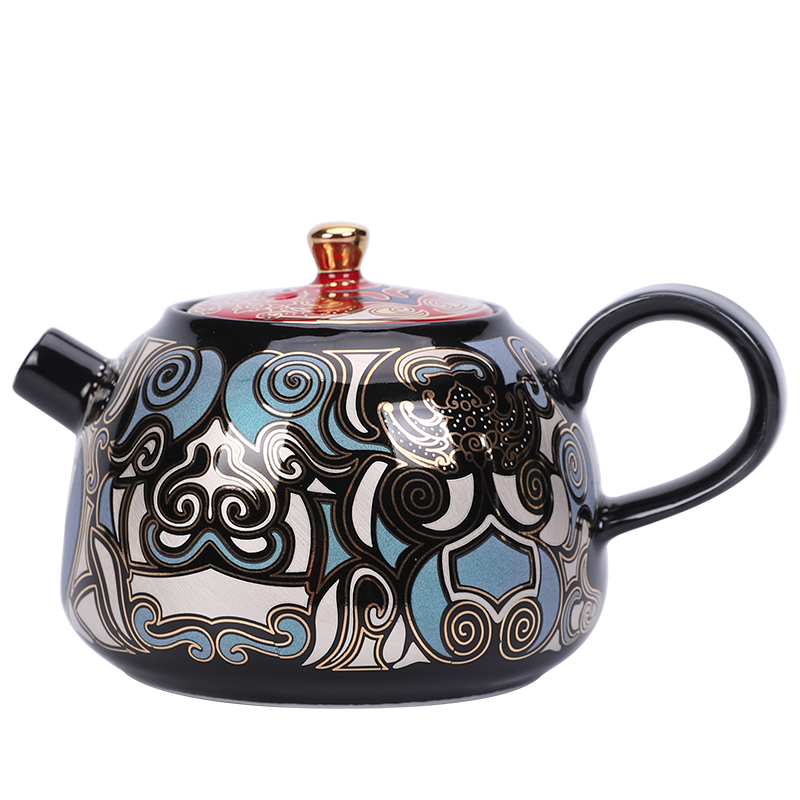 良瓷美品金银错陶瓷茶壶饕餮纹泡茶壶小号球孔过滤出水功夫茶具