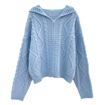 Spring and Autumn Soft Girl Short Hooded Sweater Women's Jacket Very Fairy Loose Twist Zipper Knitted Cardigan