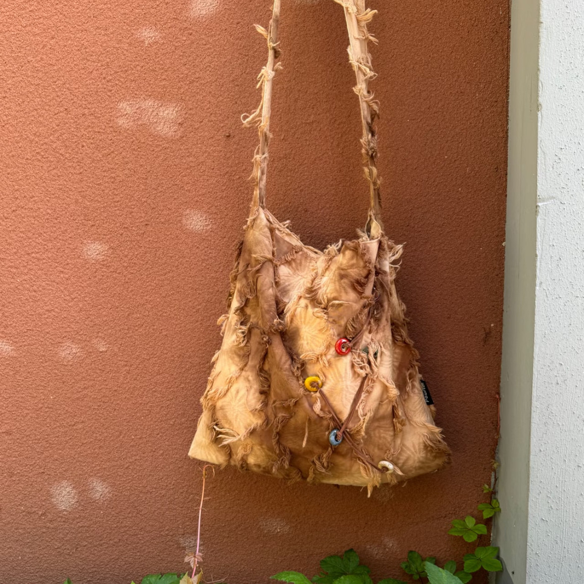 【Shaxi Ancient Town】Colorful beaded tassel crossbody cotton and linen bag, unique button beaded large capacity cloth bag
