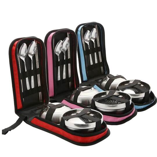 Portable tableware stainless steel bowl, chopsticks and spoon set outdoor travel single double folding travel tableware set