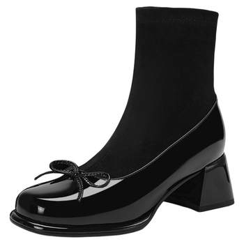 Saturday 2025 autumn and winter new style thick heel short boots for women to wear without tiring feet, fashionable and versatile commuting elastic women's socks boots