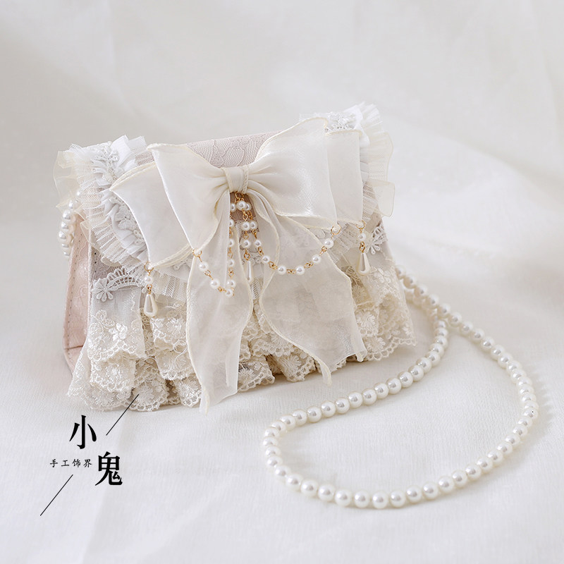 Original Lolita Gentle Girl Lolita Elegant Tea Party Handbag with Colored Lace Chain Crossbody Bag