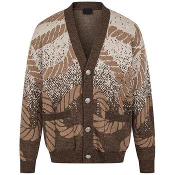Chinism red dust jacquard v-neck cardigan sweater for men Chinism red dust jacquard v-neck cardigan sweater for men