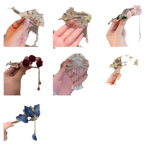 Pearl-encrusted diamond hairpin for women one-word clip five-petal flower pendant hair catcher on the back of the head twisted hairpin with teeth hairpin headgear