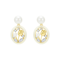 (Self-operated) DAISY BEAUTY hollow oval flower zircon pearl earrings niche high-end earrings