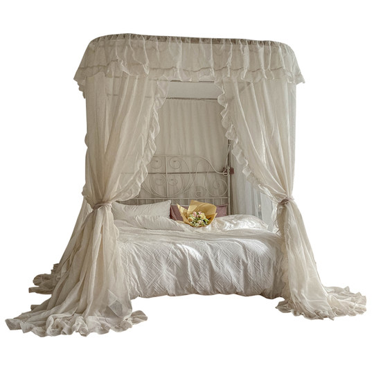 Cortina de cama de princesa de lujo, luz francesa, estilo lino, mosquitera