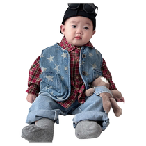 The Jing Ki Boy Lдлинные рукав рубашки Children Plaid чистый хлопок Подкладка одежды New CUHK Child корейская версия Summ