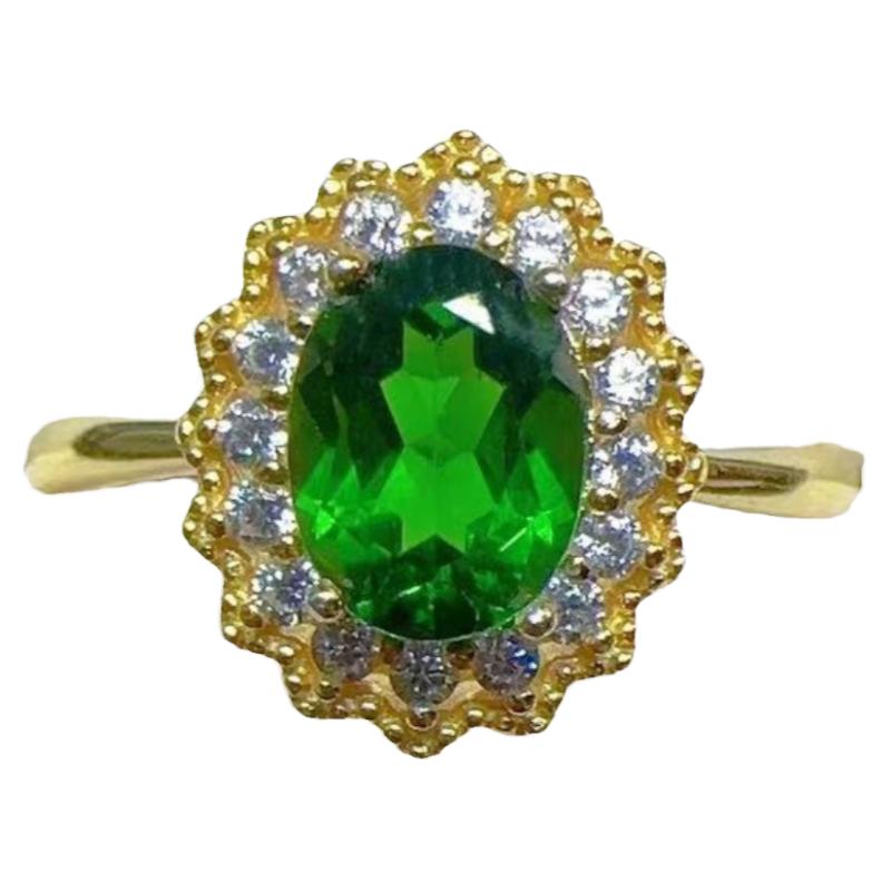 Natural Diopside Ring 6×8 925 Silver Seiko Inlaid Colored Stone Jewelry