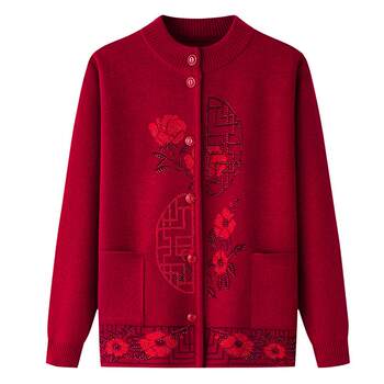 ແມ່ຕູ້ຜູ້ສູງອາຍຸ sweater ແມ່ບວກ velvet ຫນາ knitted cardigan old lady spring coat old man clothes women