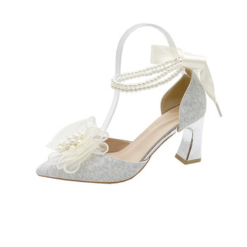 Crystal Wedding Shoes Main Wedding Dress Two-Wear Women's Thin Heels ບໍ່ Tiring Feet 2024 New Style With Skirt Silver High Heels Summer