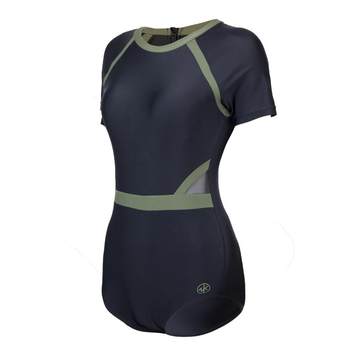 Zhouke short-sleeved small triangle women's one-piece contrast color