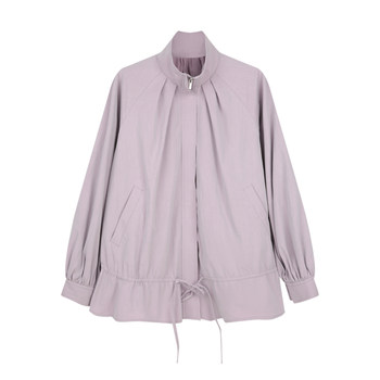 Blueerror stand-up collar bud pleated zipper short windbreaker women's loose french work jacket in early spring
