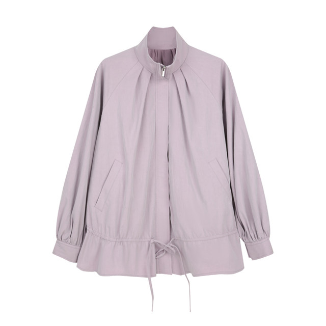 ຢືນຄໍ bud ສາຍ smocked windbreaker ສັ້ນ
