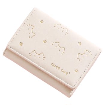 New short folding small wallet for women's niche design cute printed cat mini wallet change card bag thin