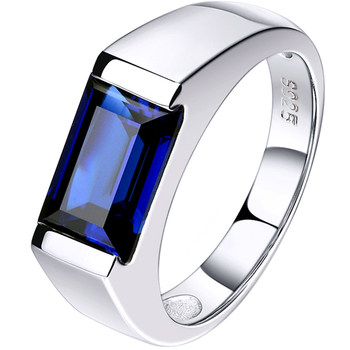 ແຫວນ gemstone sapphire ສີ sterling ເງິນ platinum plated ຫາງແຫວນ domineering ຜູ້ຊາຍຮູບລຸ່ມວົງແຫວນຄູ່ engraving