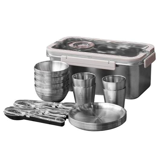 LTHW Travel Outdoor Tableware Portable Storage Set 304 Stainless Steel Camping Supplies Equipment Picnic Bowls and Pins