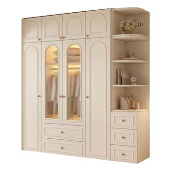 Cream style solid wood wardrobe home bedroom simple wardrobe