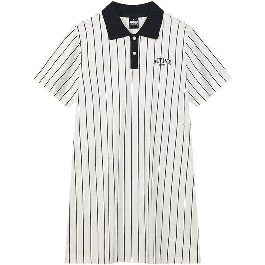 特步连衣裙女裙24新款夏季官方正品领翻领纯棉条纹显瘦运动裙子