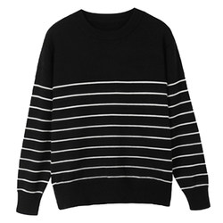 Black and white striped sweater long-sleeved spring and autumn sweater bottoming shirt for women hot spring clothing 2024 new inner top