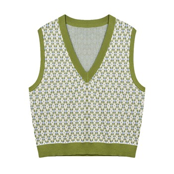 Set sweater vest ແມ່ຍິງພາກຮຽນ spring ໃຫມ່ຄໍ V sleeveless ສັ້ນ vest floral ສົດ knitted jacket