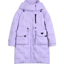 妖精的口袋紫色中长款羽绒服女2023冬季加厚保暖连帽休闲设计感潮