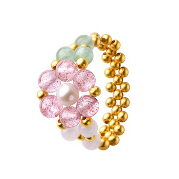 Jueren natural white crystal strawberry crystal sterling silver ring