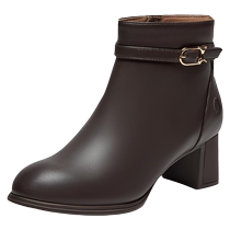 Hush Puppies shopping malls same style 2024 winter new style simple fashionable stable short thick heel womens leather boots U3N04DD4