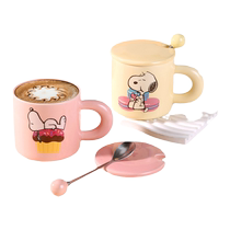 Snoopy mug ceramic cup with lid for girls high-looking cartoon water cup office creative coffee cup 3178
