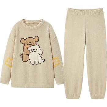 Leting Line Puppy Joint Couple Pajamas Women's Winter Style 2024 New Half-Fleet Cute Girls Home Clothing