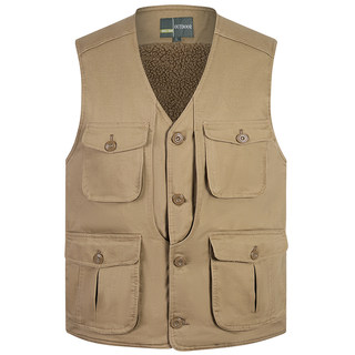 中老年马甲男冬季纯棉加绒加厚保暖棉背心爸爸多口袋坎肩工装马夹