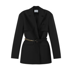 Summer Home [Power Style] Black Early Spring Metal Belt Suit Jacket Feminine Waist Suit Top