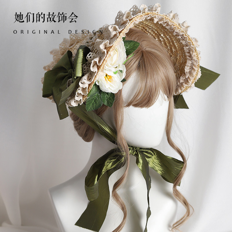 Multi-colored BNT straw hat, flat hat, Lolita original handmade pastoral style, gorgeous and elegant, 2022 new BNT hat