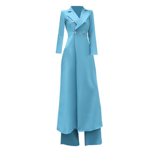 V-neck European and American coat two-piece autumn and winter new suit long top high waist wide leg pants fashion suit jacket