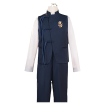Tibetan blue national style childrens suit suit boy performance clothing Chinese style vest childrens host piano evening show