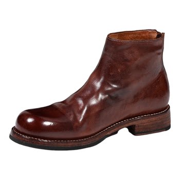 Horse leather chelsea boots for men with zipper heel