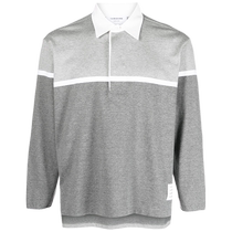 Mid-year discount] THOM BROWNE mens spring and summer rugby striped football loose POLO shirt