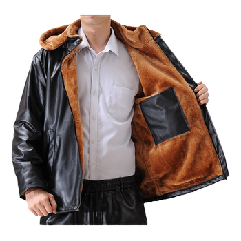 Leather jacket and leather pants suit with velvet and thickening, windproof and warm