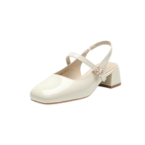 Zhuoshini French Mary Jane shoes for women 2024 summer new nude color back empty single shoes thick heel toe sandals