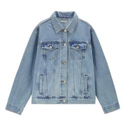 Giordano denim jacket for women autumn and winter new style washed loose multi-pocket lapel denim jacket for women 13373001