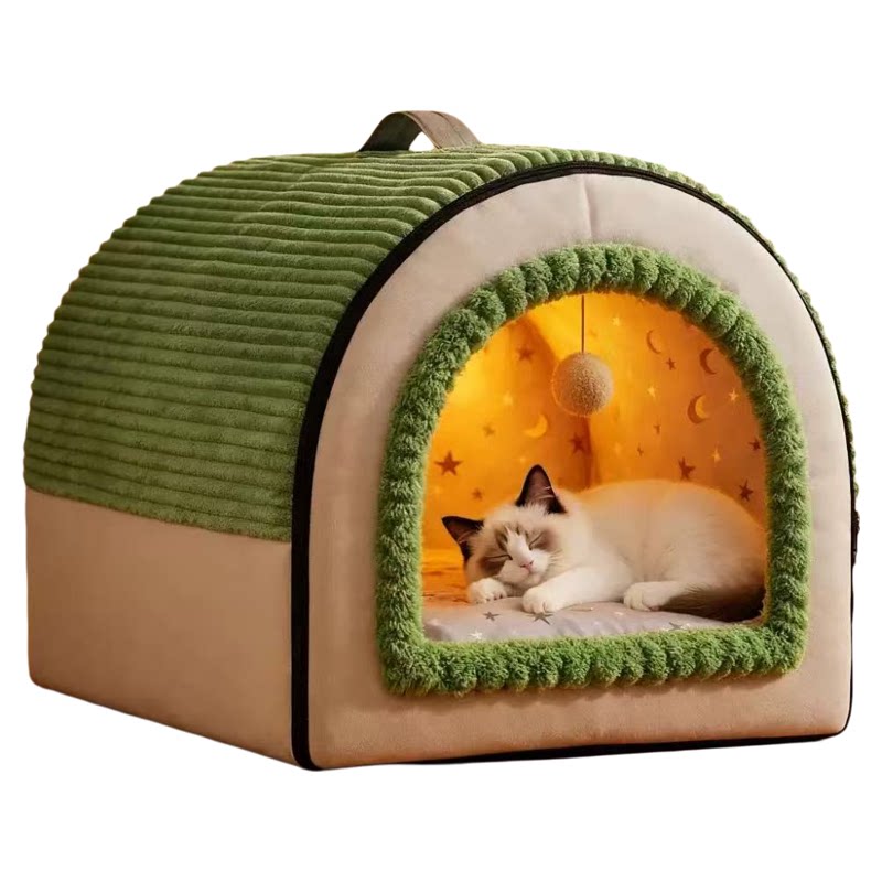 Warm and enclosed removable and washable cat nest in winter