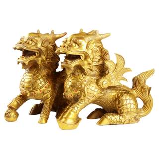 Feng Shui Pavilion brass male and female unicorn ornaments living room shop