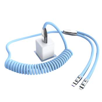 6A Super Fast Charging Suitable for Apple Type-C Two-In-One Data Cable Car Charger One-To-Two Charging Cable Spring Retractable Huawei Zinc Alloy 66W Fast Charging Oppo Xiaomi Vivo Anti-Breakage USB