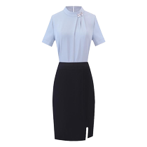 Short-sleeved shirt womens summer suit French chic top solid color hip-covering front desk customer service workplace formal work clothes