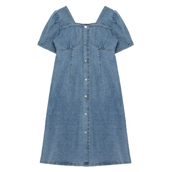 ຂະຫນາດໃຫຍ່ denim dress 2024 ຮູບແບບໃຫມ່ສໍາລັບໄຂມັນ mm summer ຮູບແບບໃຫມ່ເປັນເອກະລັກ slim denim dress skirt