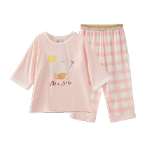 Q21 childrens home wear set sweat-wicking and antibacterial pajamas and pajamas for boys and girls soft three-quarter sleeves for spring and summer