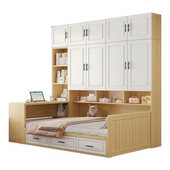 Solid wood tatami wardrobe bed small apartment integrated combination