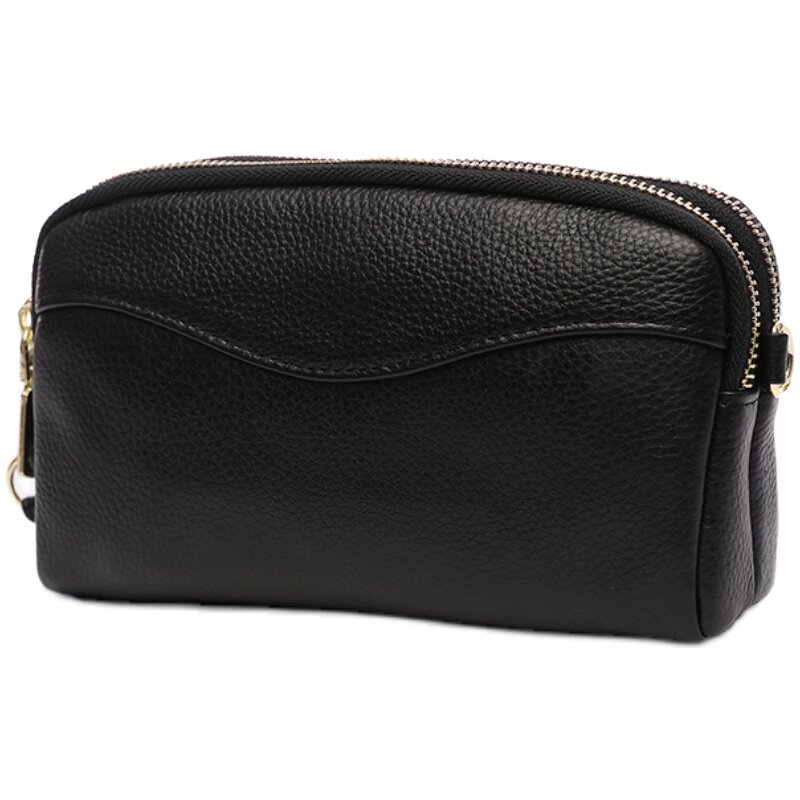 Double zipper genuine leather clutch 2021 soft cowhide casual